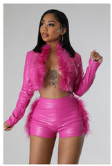 Pretty in pink feather short set