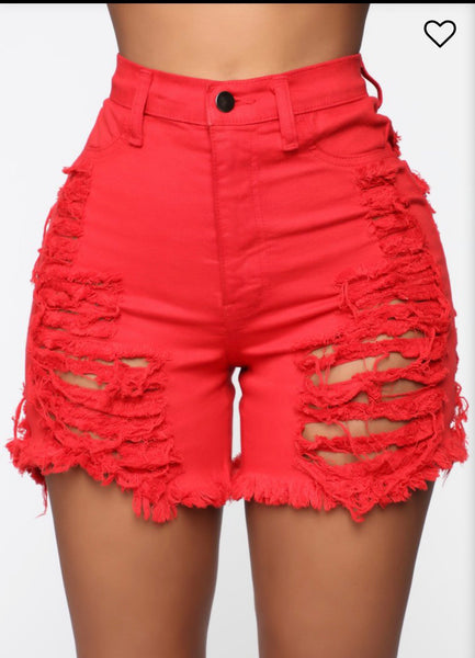 Red ripped shorts