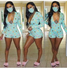 Mint green ice cream romper without matching mask
